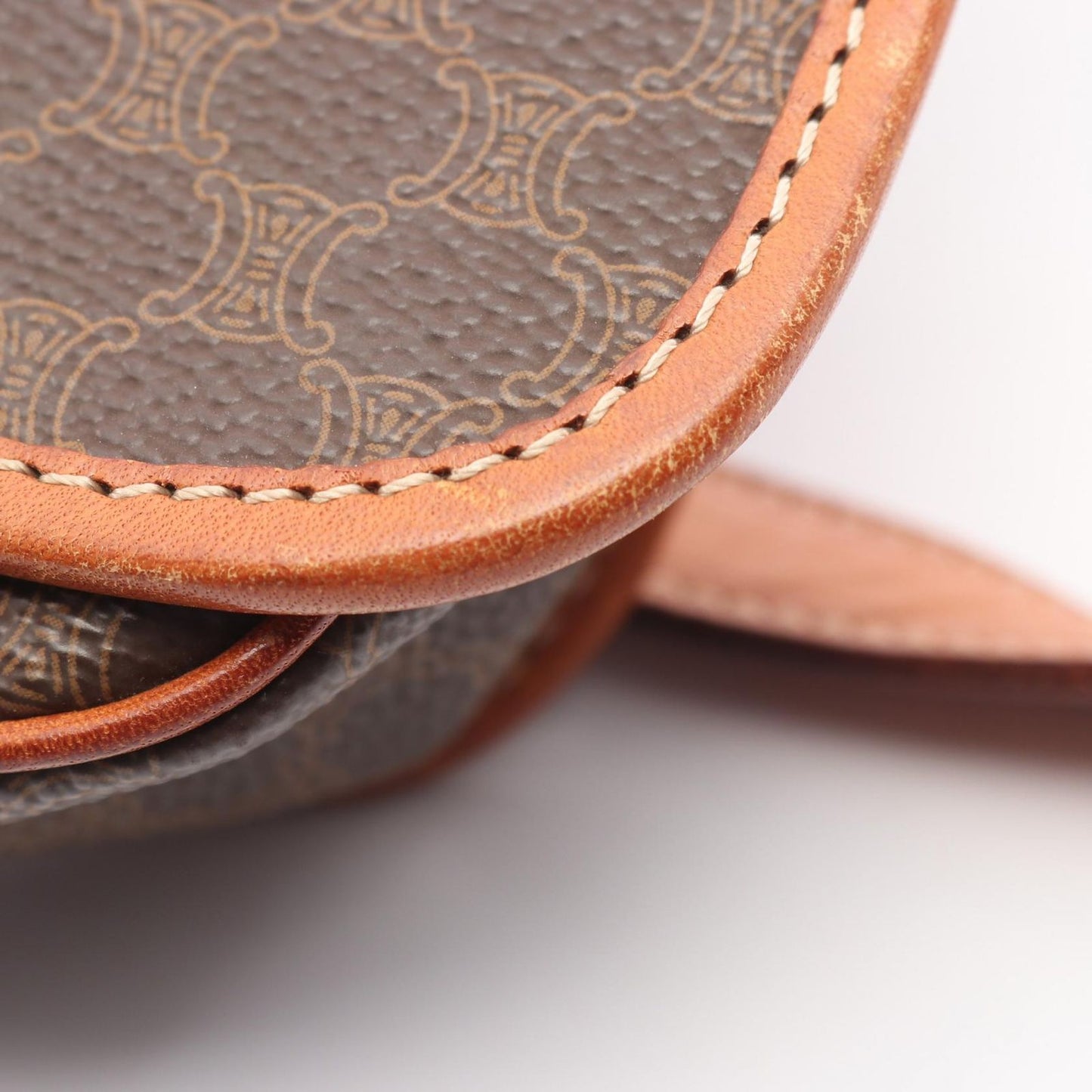 Celine Shoulder Bag Macadam Circle Logo Dark Brown Canvas Leather — view 7