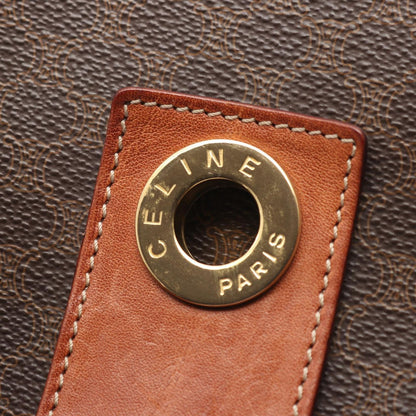 Celine Shoulder Bag Macadam Circle Logo Dark Brown Canvas Leather — view 6