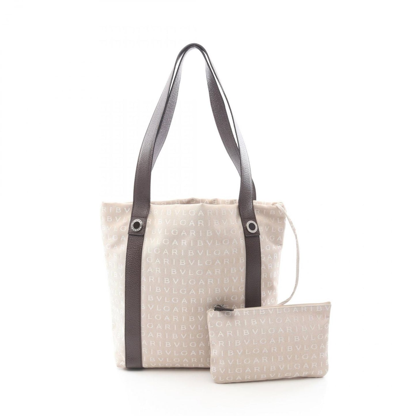 Bvlgari Tote Logo Mania Beige Brown Canvas Leather