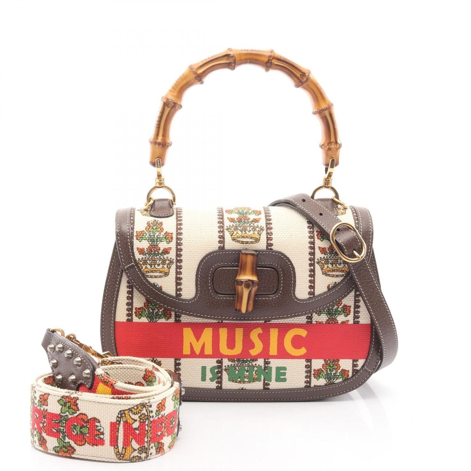 Gucci Handbag Music IS Mine Bamb 2-Way Anniversary Ivory Dark Brown Canvas