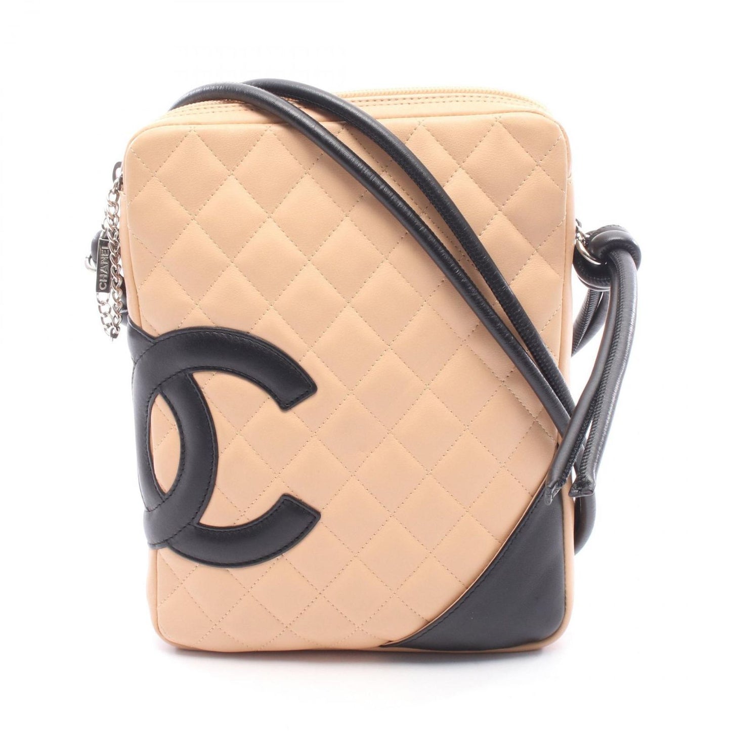 Chanel Shoulder Bag Cambon Line Beige Black Leather