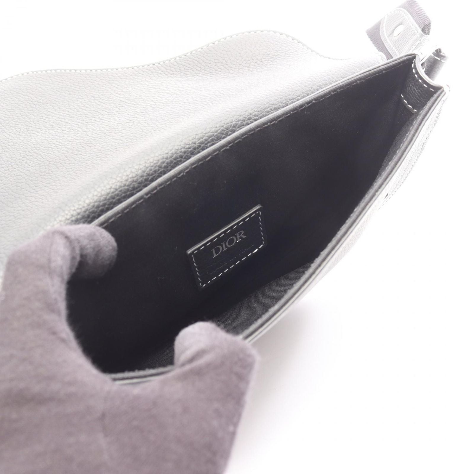 Dior Shoulder Bag Saddle Pouch Black Leather — view 3