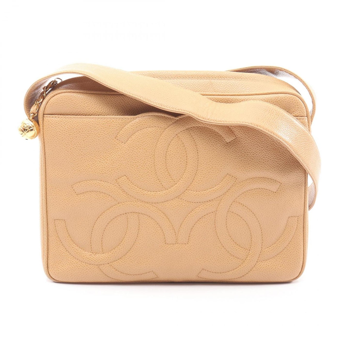 Chanel Shoulder Bag Triple CC Logo Beige Caviar Leather Coco