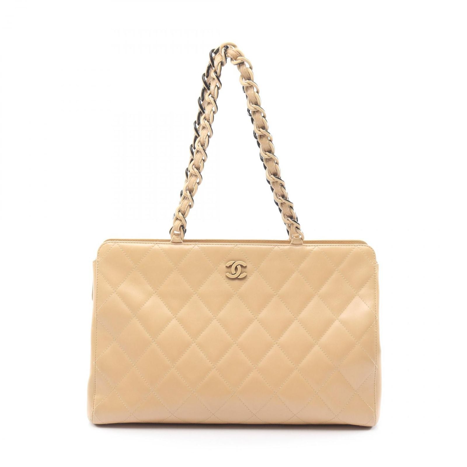 Chanel Tote Quilted Platinum Beige Lambskin Shoulder
