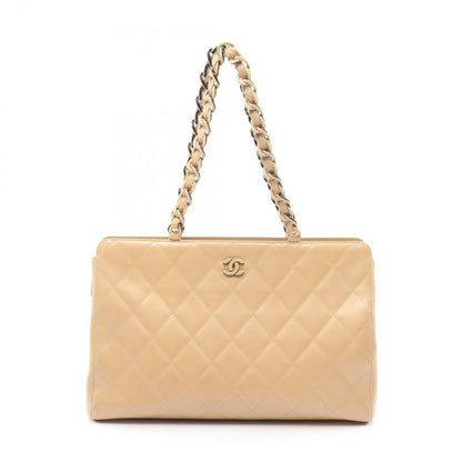 Chanel Tote Quilted Platinum Beige Lambskin Shoulder