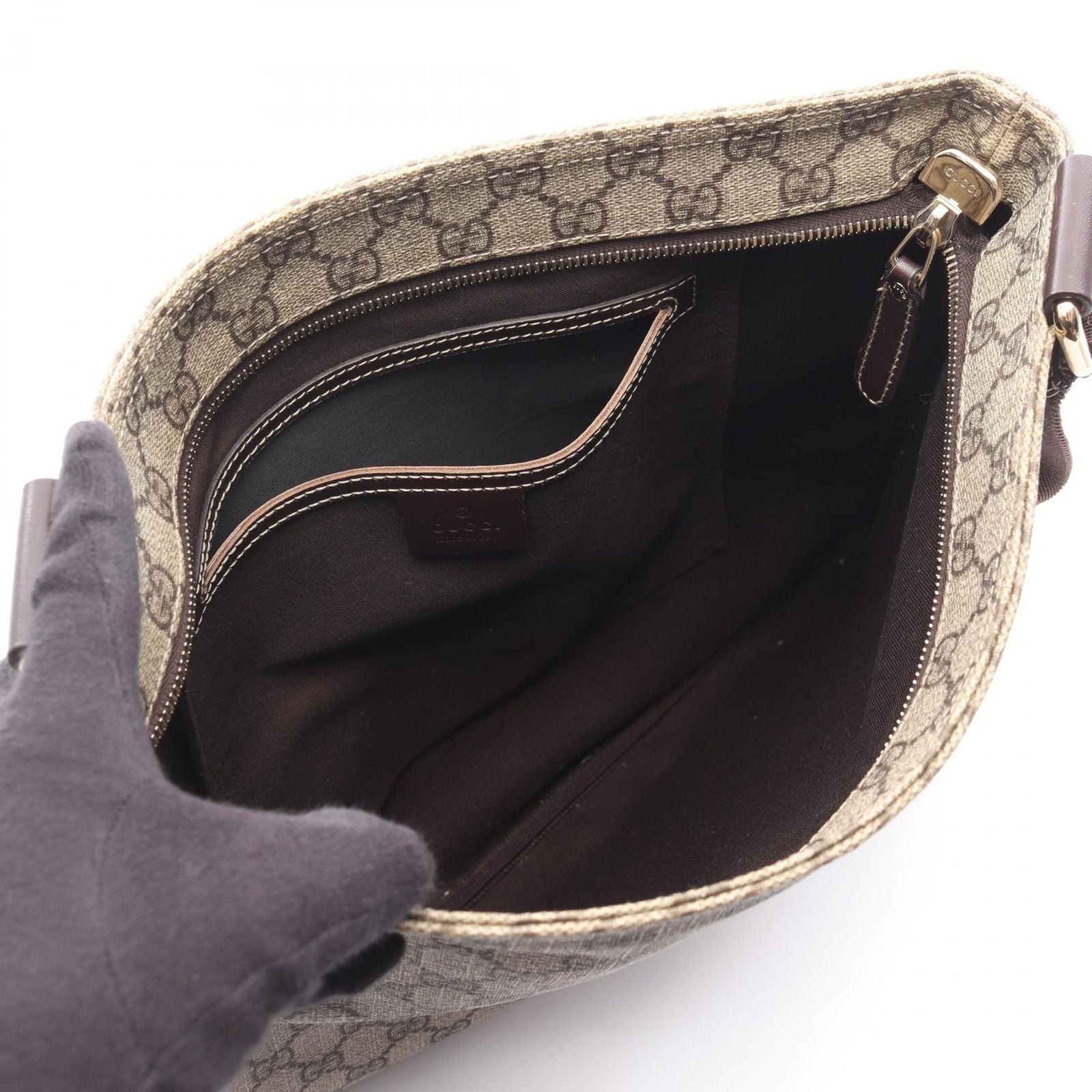 Gucci Shoulder Bag GG Supreme Beige Canvas Leather — view 3