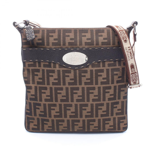 Fendi Shoulder Bag Selleria Zucca Brown Canvas Leather
