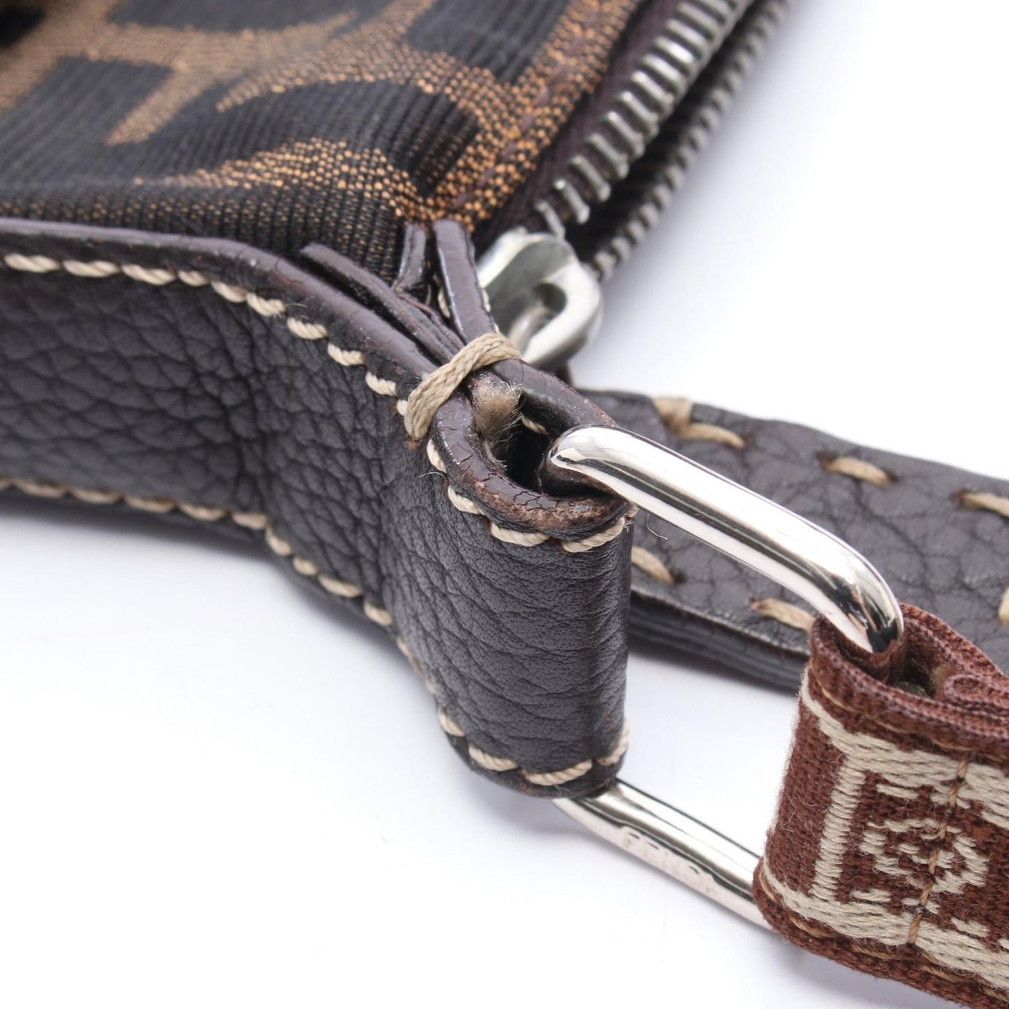 Fendi Shoulder Bag Selleria Zucca Brown Canvas Leather — view 7