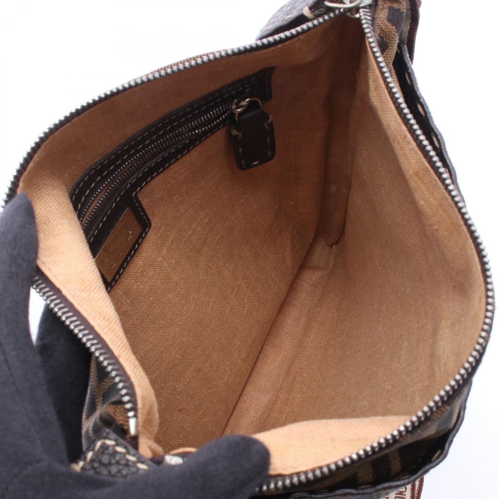 Fendi Shoulder Bag Selleria Zucca Brown Canvas Leather — view 3