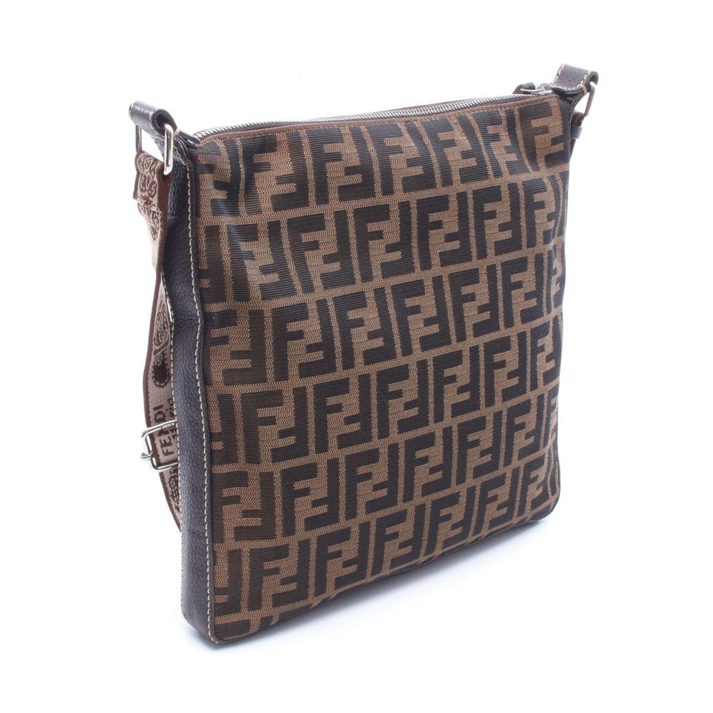 Fendi Shoulder Bag Selleria Zucca Brown Canvas Leather — view 2