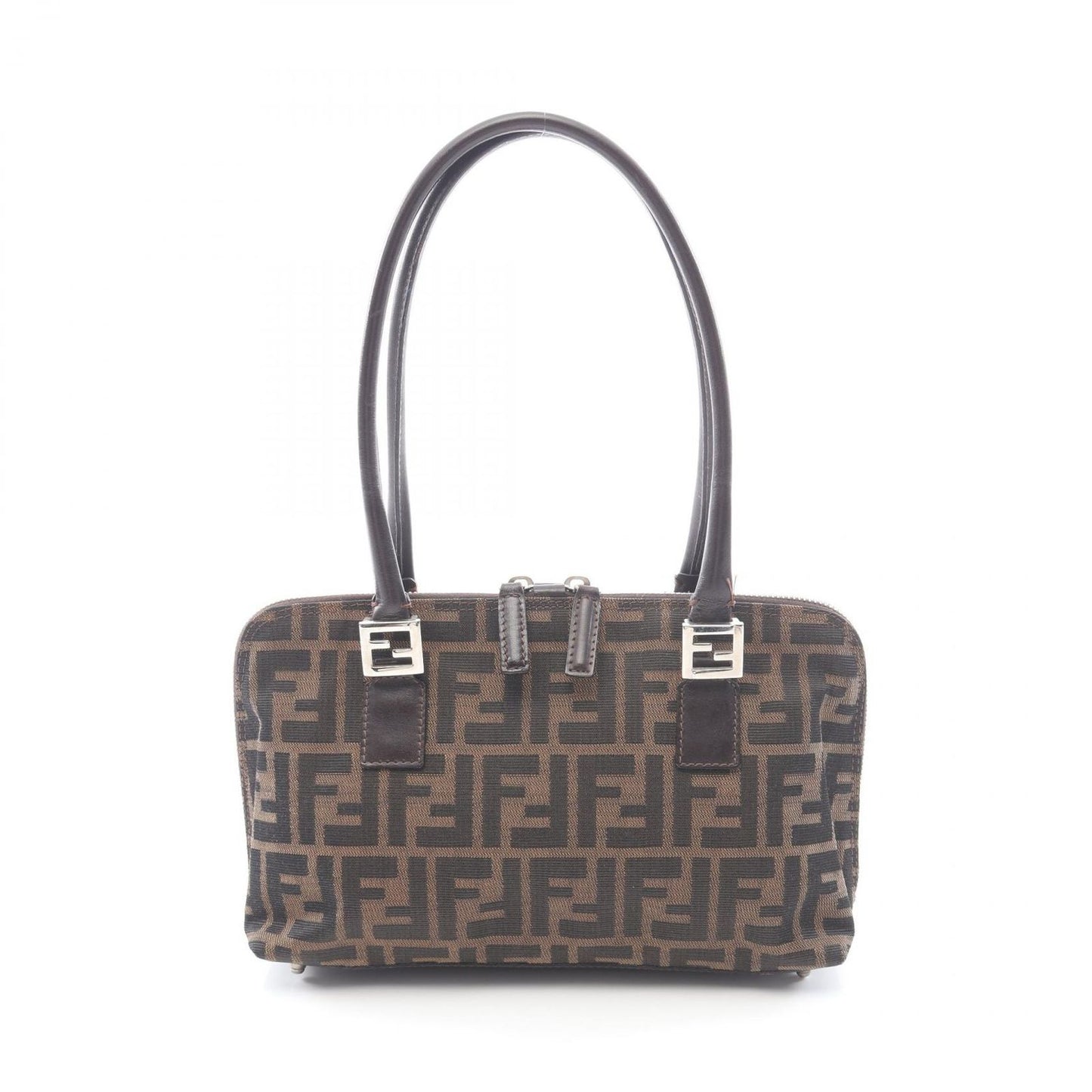 Fendi Handbag Zucca Brown Canvas Leather