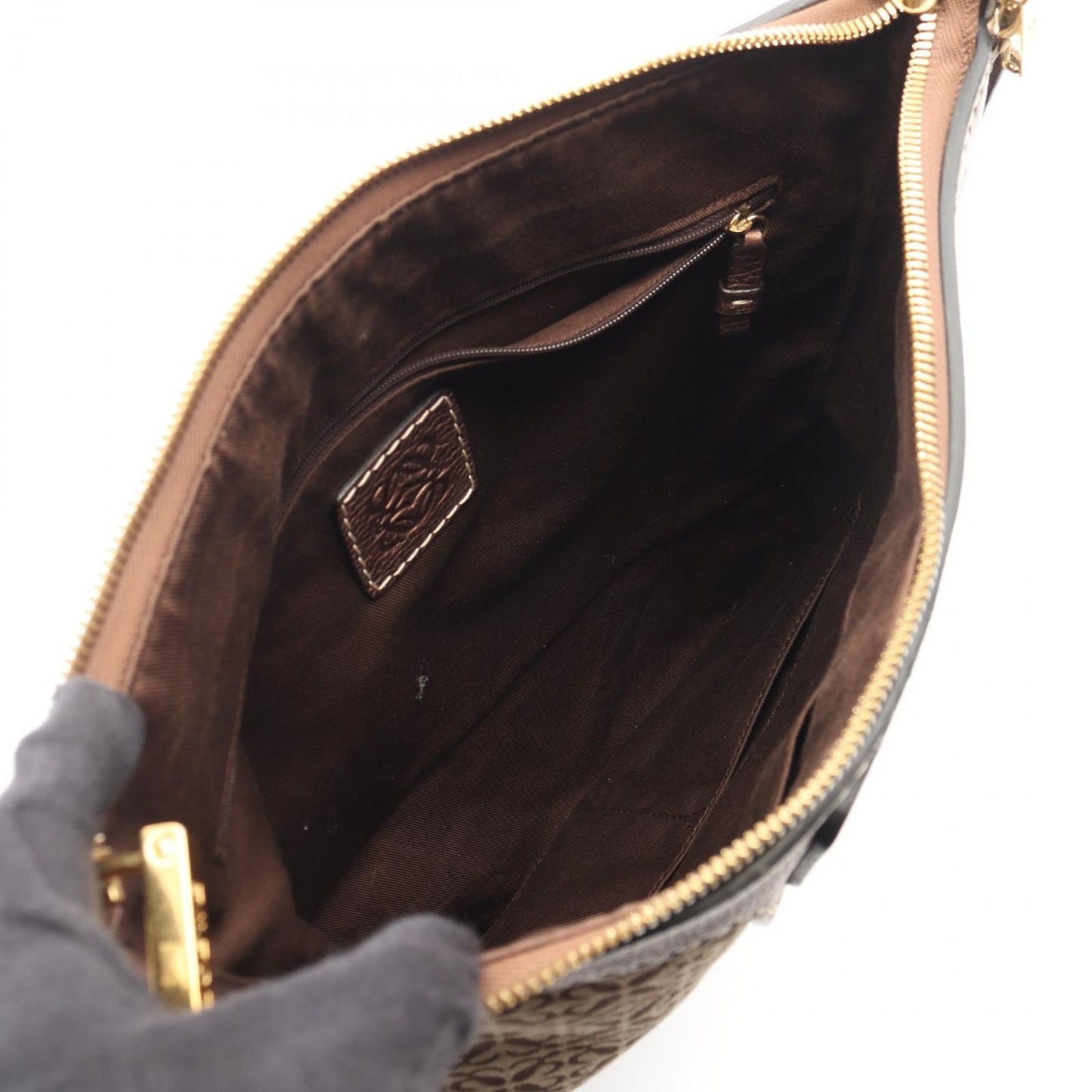Loewe Shoulder Bag Anagram Brown Canvas Leather — view 3