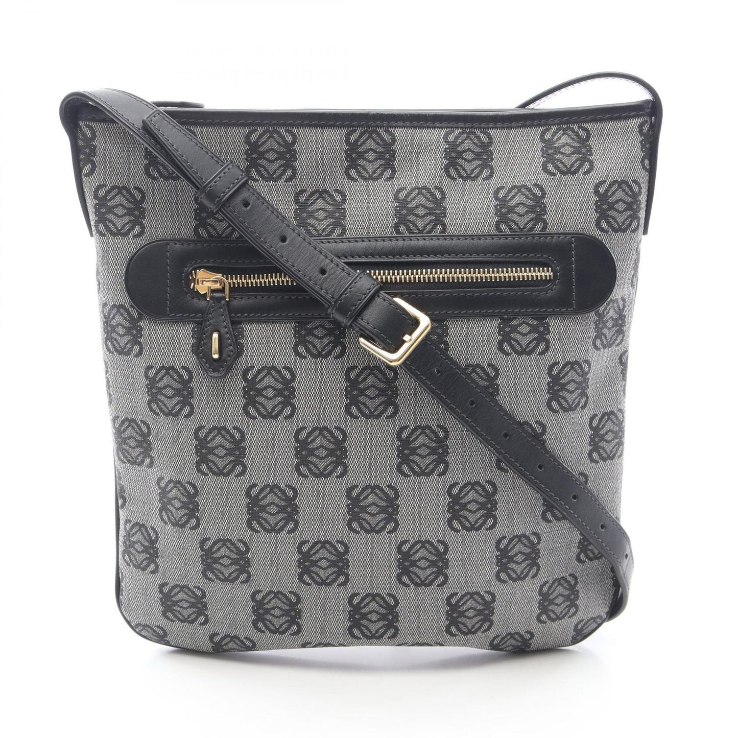 Loewe Shoulder Bag Anagram Gray Black Canvas Leather