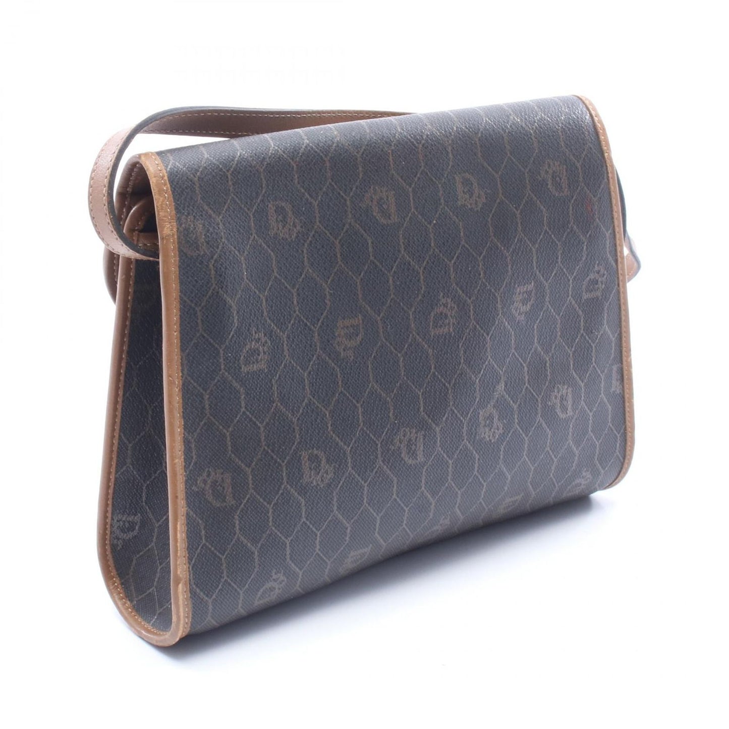 Dior Shoulder Bag Honeycomb Dark Brown Canvas Leather — view 2