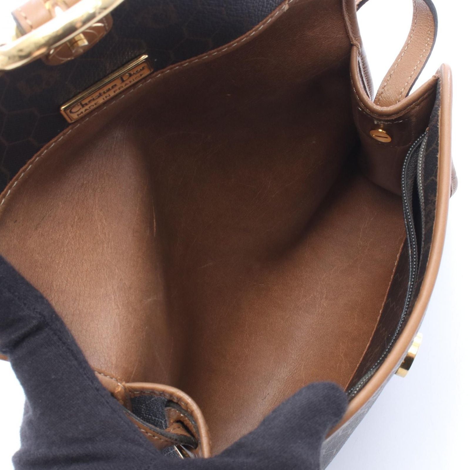 Dior Shoulder Bag Honeycomb Dark Brown Canvas Leather — view 3