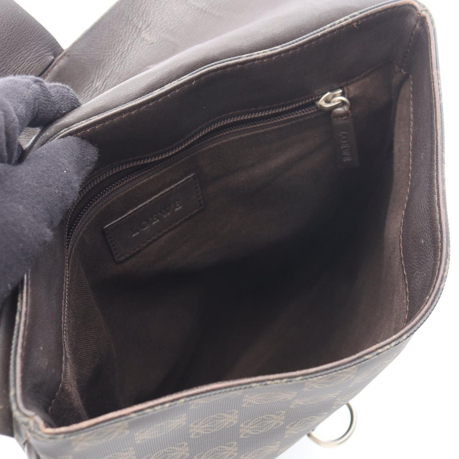Loewe Shoulder Bag Anagram Dark Brown Canvas Leather — view 3