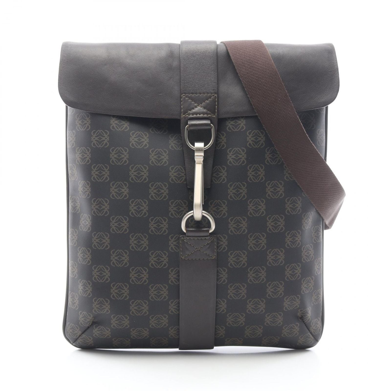Loewe Shoulder Bag Anagram Dark Brown Canvas Leather