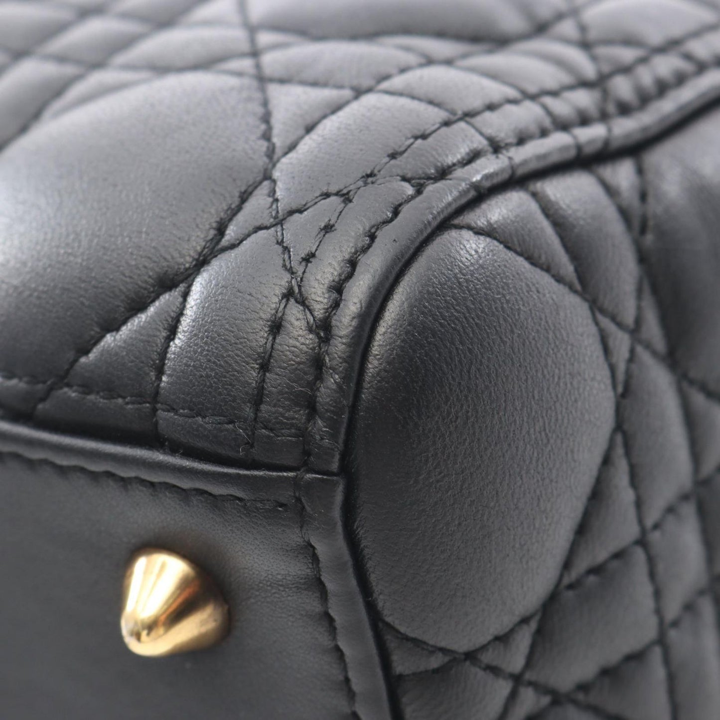 Dior Handbag Lady Dior 2-Way Black Leather Cannage Tote — view 8