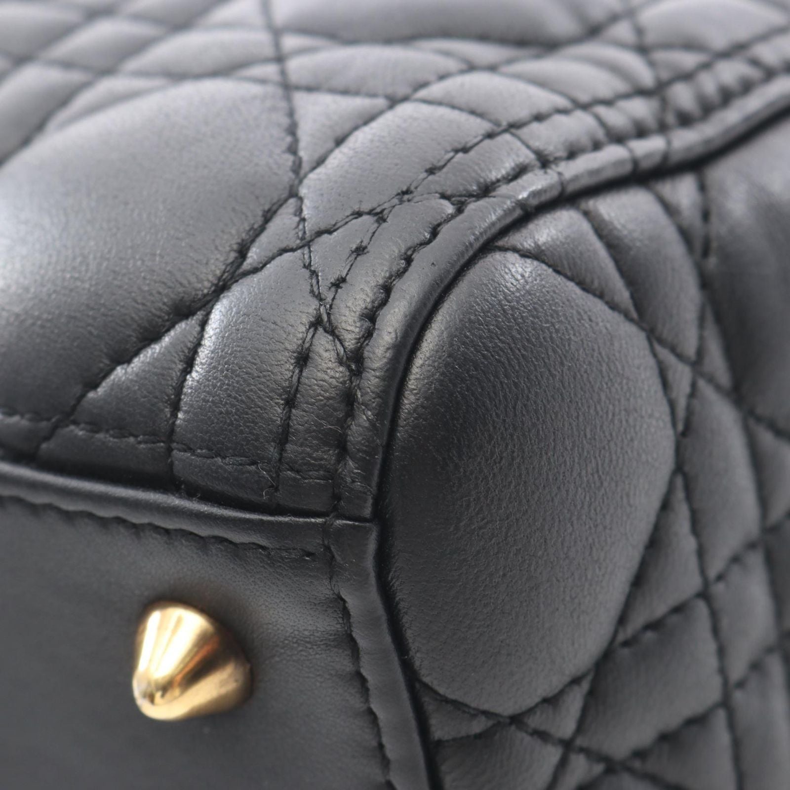 Dior Handbag Lady Dior 2-Way Black Leather Cannage Tote — view 8