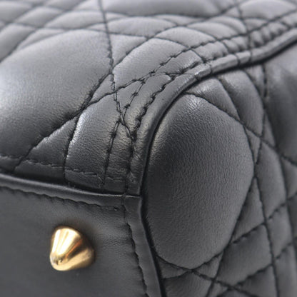 Dior Handbag Lady Dior 2-Way Black Leather Cannage Tote — view 8