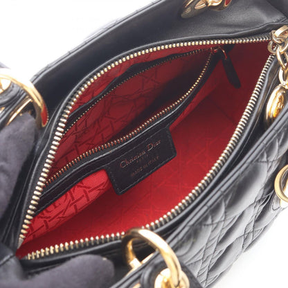Dior Handbag Lady Dior 2-Way Black Leather Cannage Tote — view 3