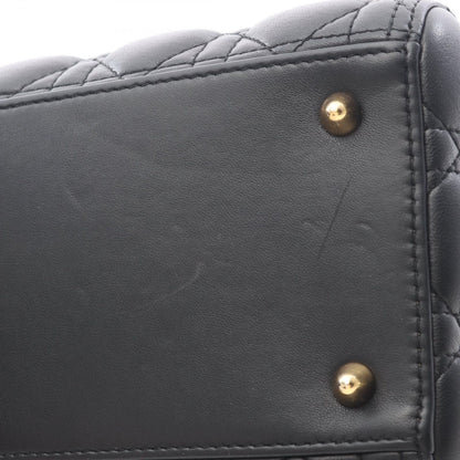 Dior Handbag Lady Dior 2-Way Black Leather Cannage Tote — view 7