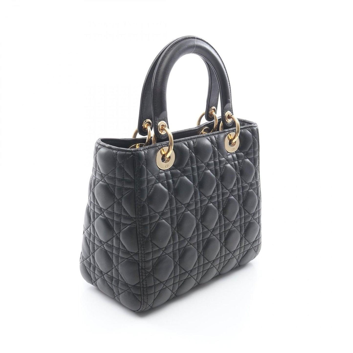Dior Handbag Lady Dior 2-Way Black Leather Cannage Tote — view 2