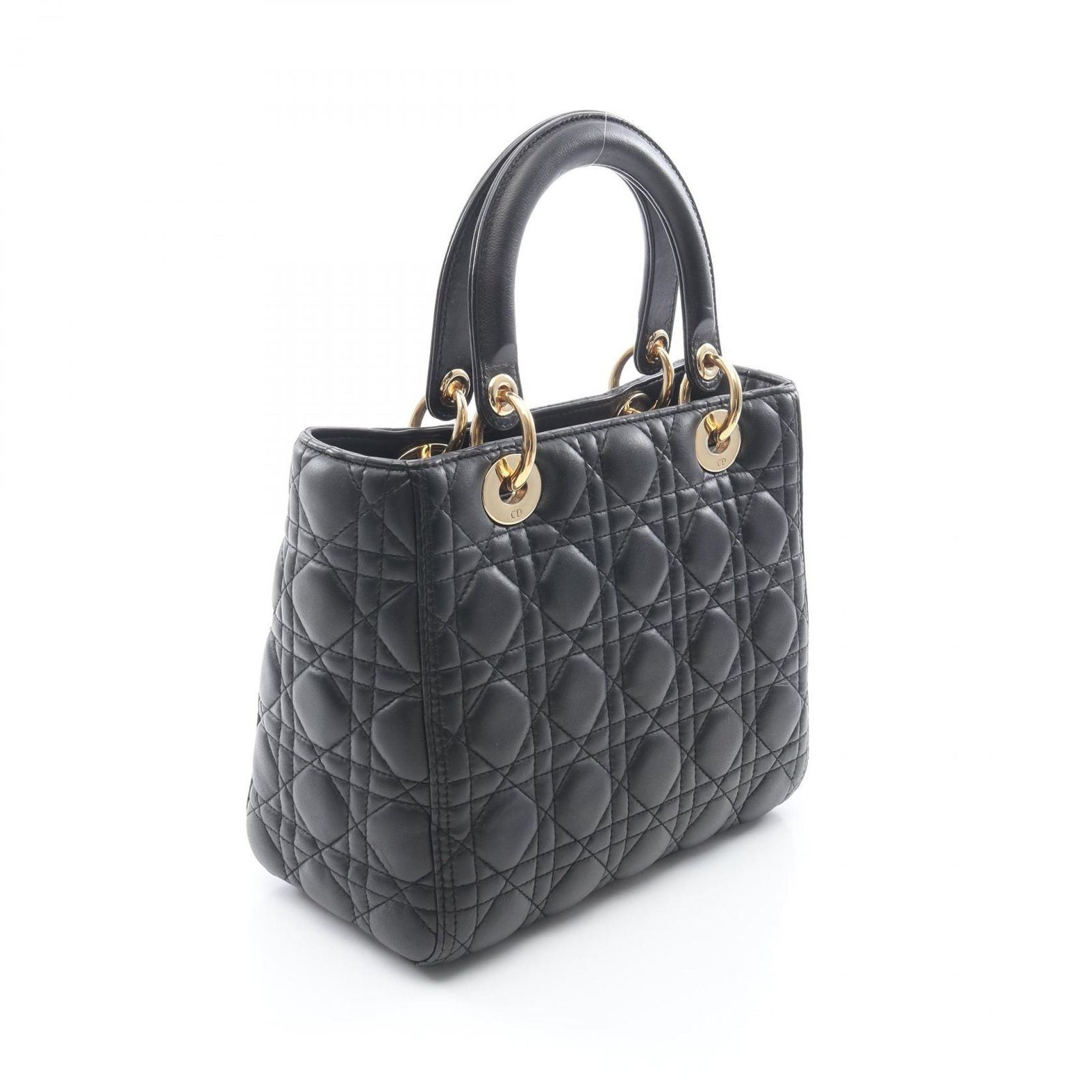 Dior Handbag Lady Dior 2-Way Black Leather Cannage Tote — view 2