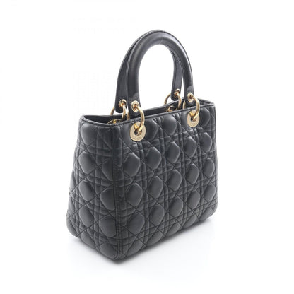 Dior Handbag Lady Dior 2-Way Black Leather Cannage Tote — view 2