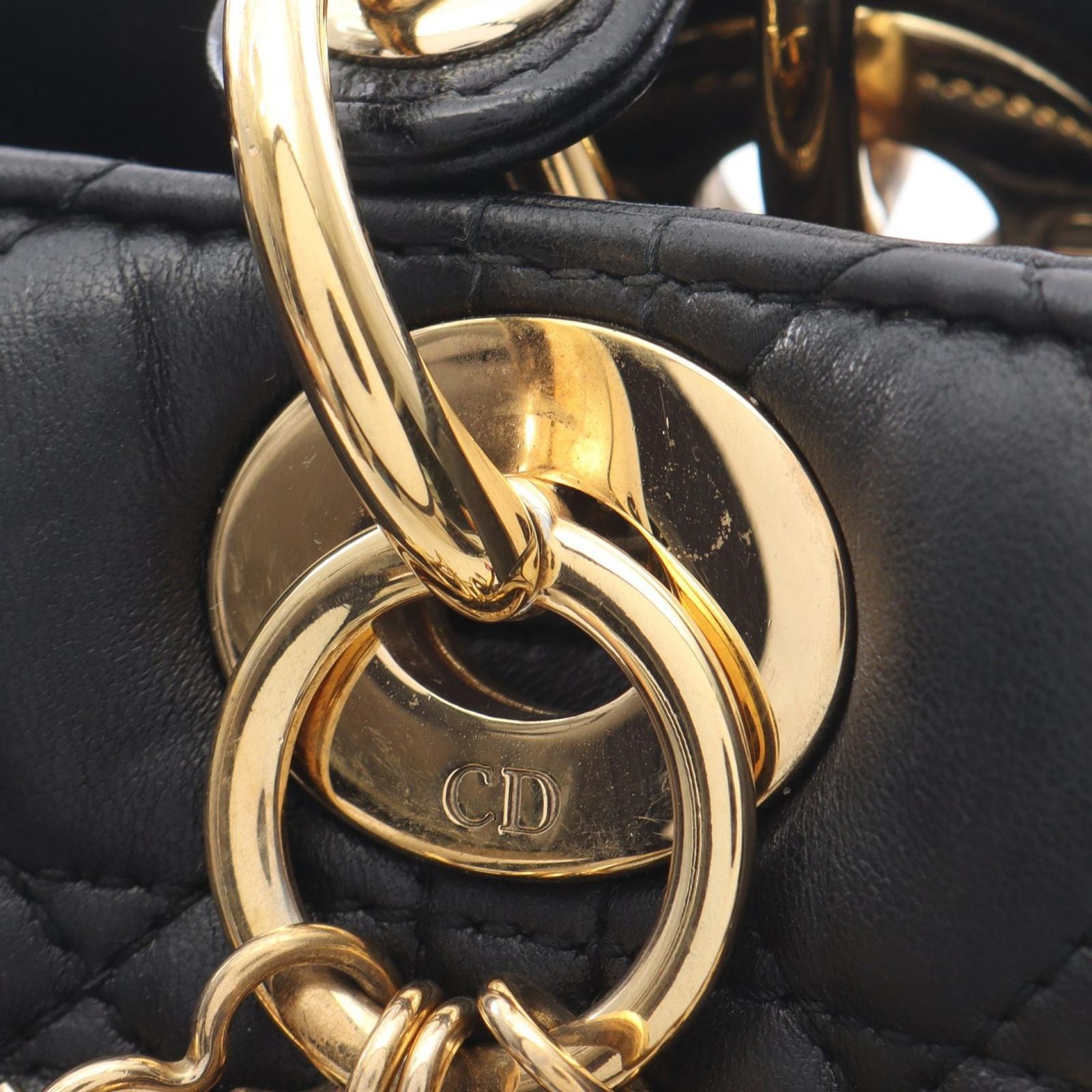 Dior Handbag Lady Dior 2-Way Black Leather Cannage Tote — view 9