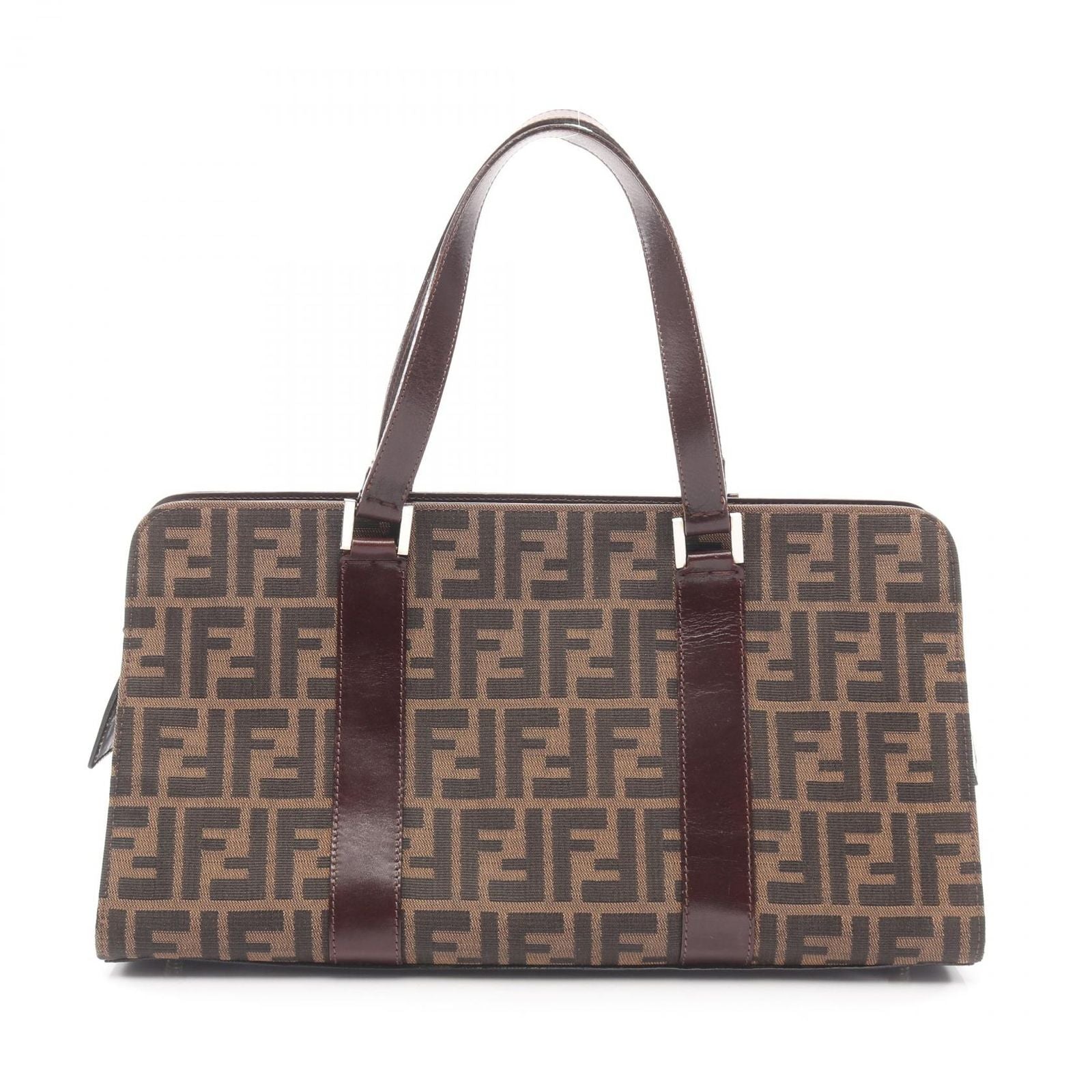 Fendi Handbag Zucca Brown Canvas Leather