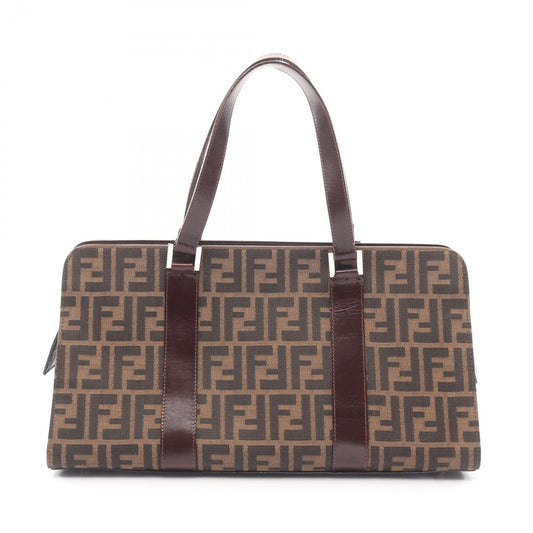 Fendi Handbag Zucca Brown Canvas Leather