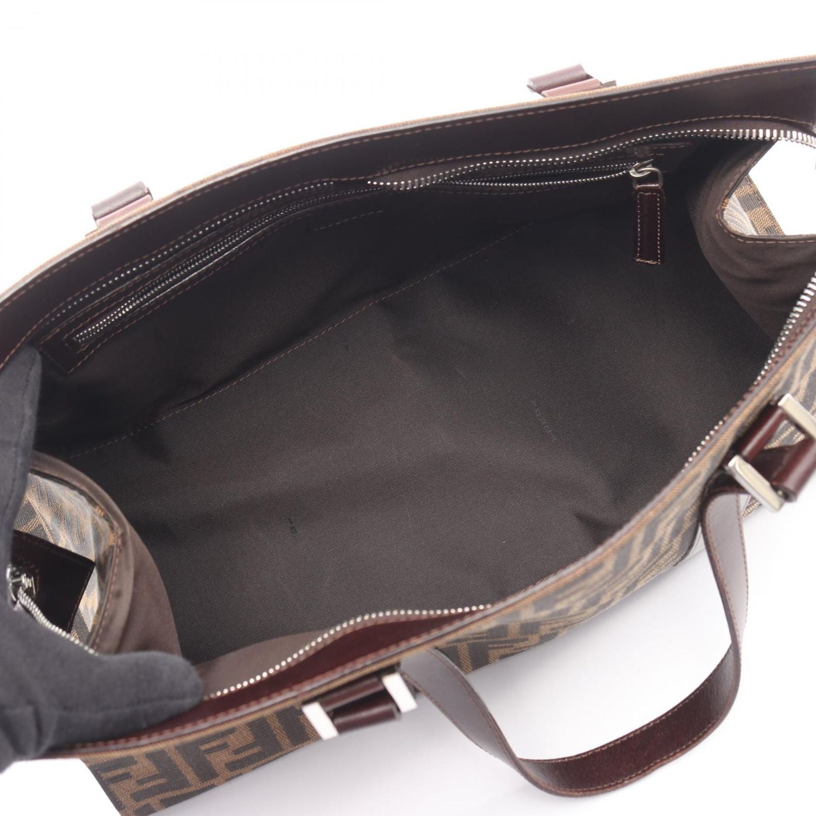Fendi Handbag Zucca Brown Canvas Leather — view 3