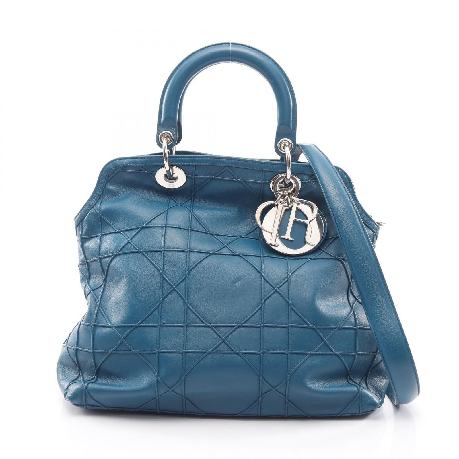 Dior Handbag Granville Cannage 2-Way Blue Leather