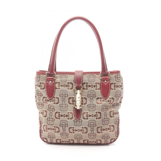 Gucci Handbag New Jackie Horsebit Beige Brown Bordeaux Canvas Leather