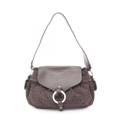 Bvlgari Shoulder Bag Logo Mania Dark Brown Black Canvas Leather