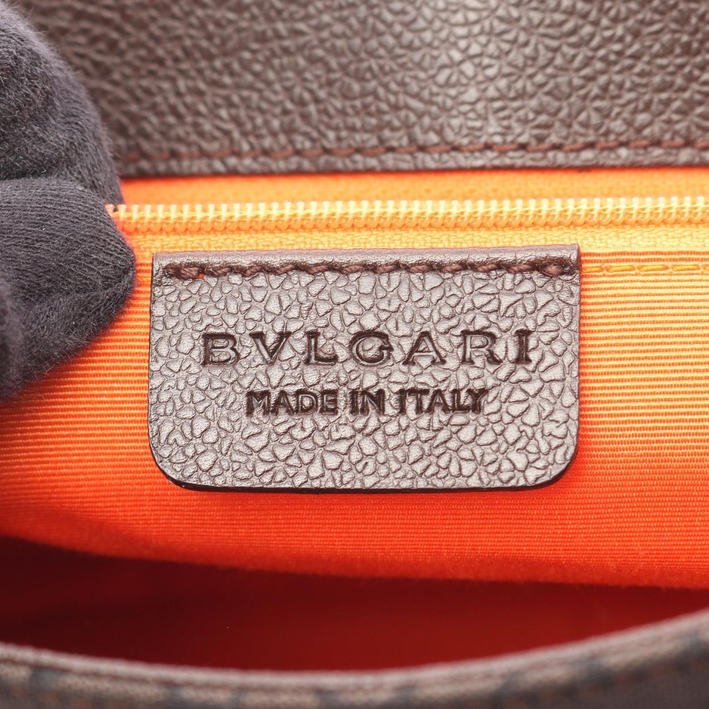 Bvlgari Shoulder Bag Logo Mania Dark Brown Black Canvas Leather — view 4