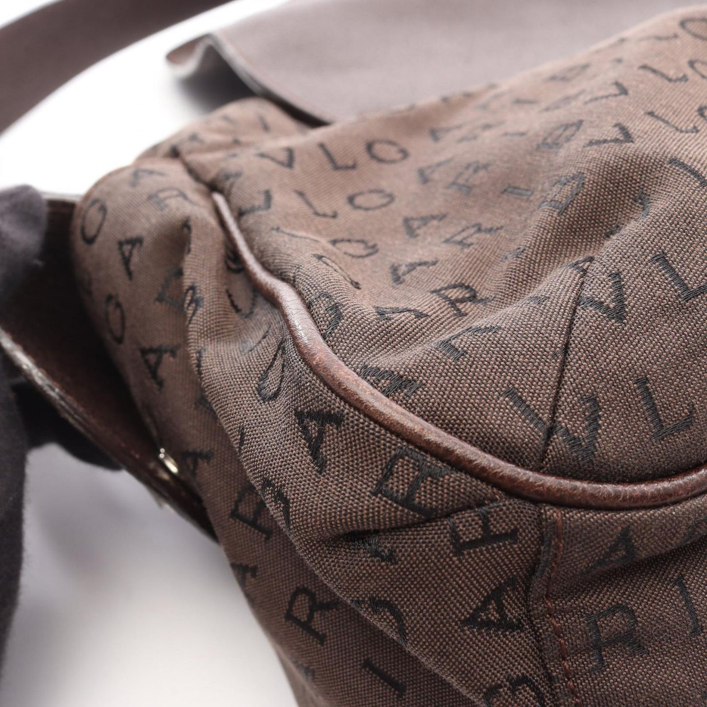 Bvlgari Shoulder Bag Logo Mania Dark Brown Black Canvas Leather — view 9