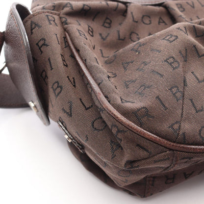 Bvlgari Shoulder Bag Logo Mania Dark Brown Black Canvas Leather — view 7