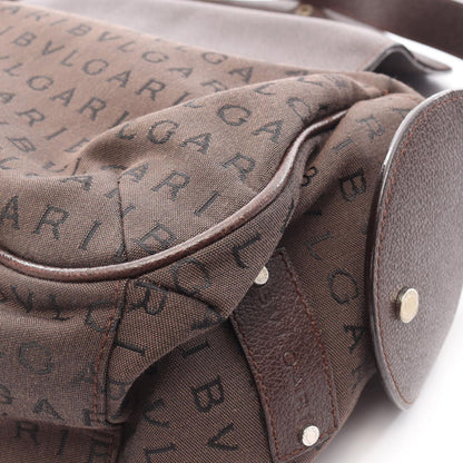 Bvlgari Shoulder Bag Logo Mania Dark Brown Black Canvas Leather — view 8
