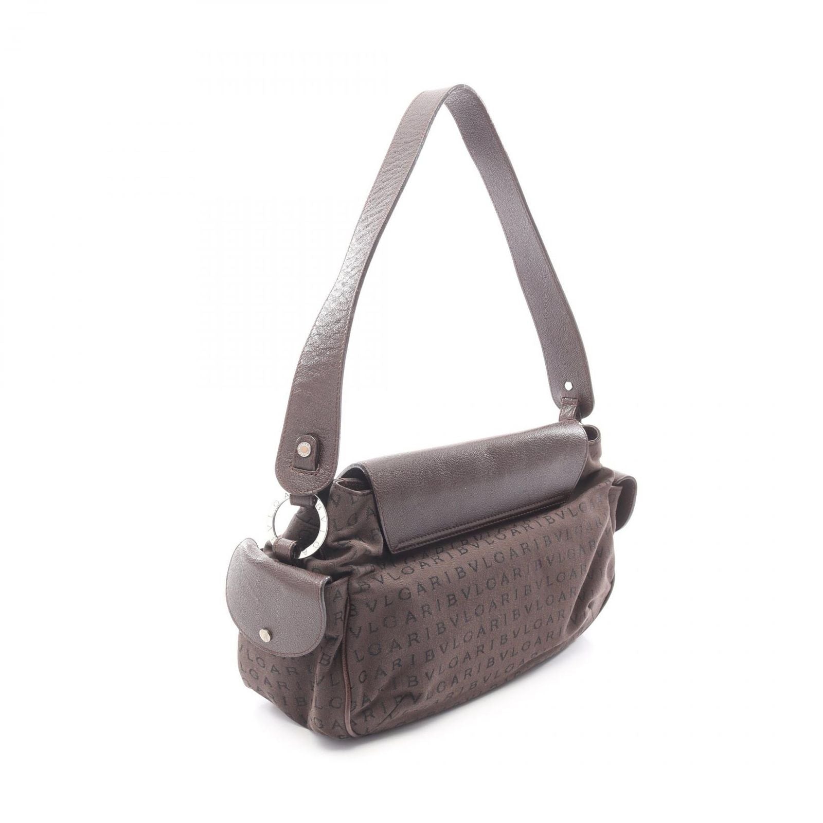 Bvlgari Shoulder Bag Logo Mania Dark Brown Black Canvas Leather — view 2
