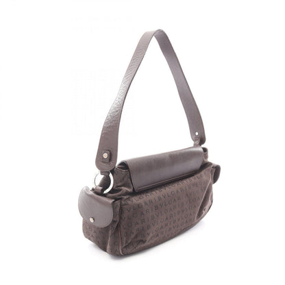 Bvlgari Shoulder Bag Logo Mania Dark Brown Black Canvas Leather — view 2