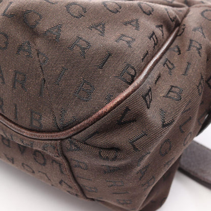 Bvlgari Shoulder Bag Logo Mania Dark Brown Black Canvas Leather — view 6