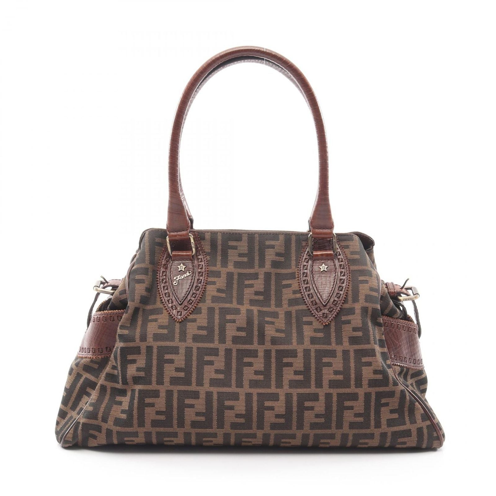 Fendi Tote Etnico Zucca Brown Canvas Leather Handbag