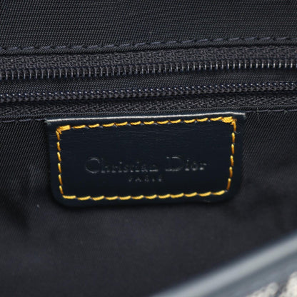 Dior Double Saddle Bag Trotter Beige Navy Canvas Leather Oblique — view 4