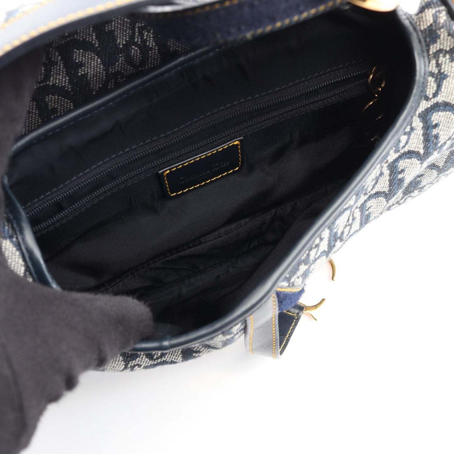 Dior Double Saddle Bag Trotter Beige Navy Canvas Leather Oblique — view 3