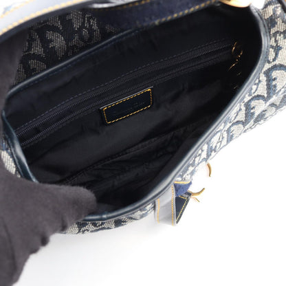 Dior Double Saddle Bag Trotter Beige Navy Canvas Leather Oblique — view 3