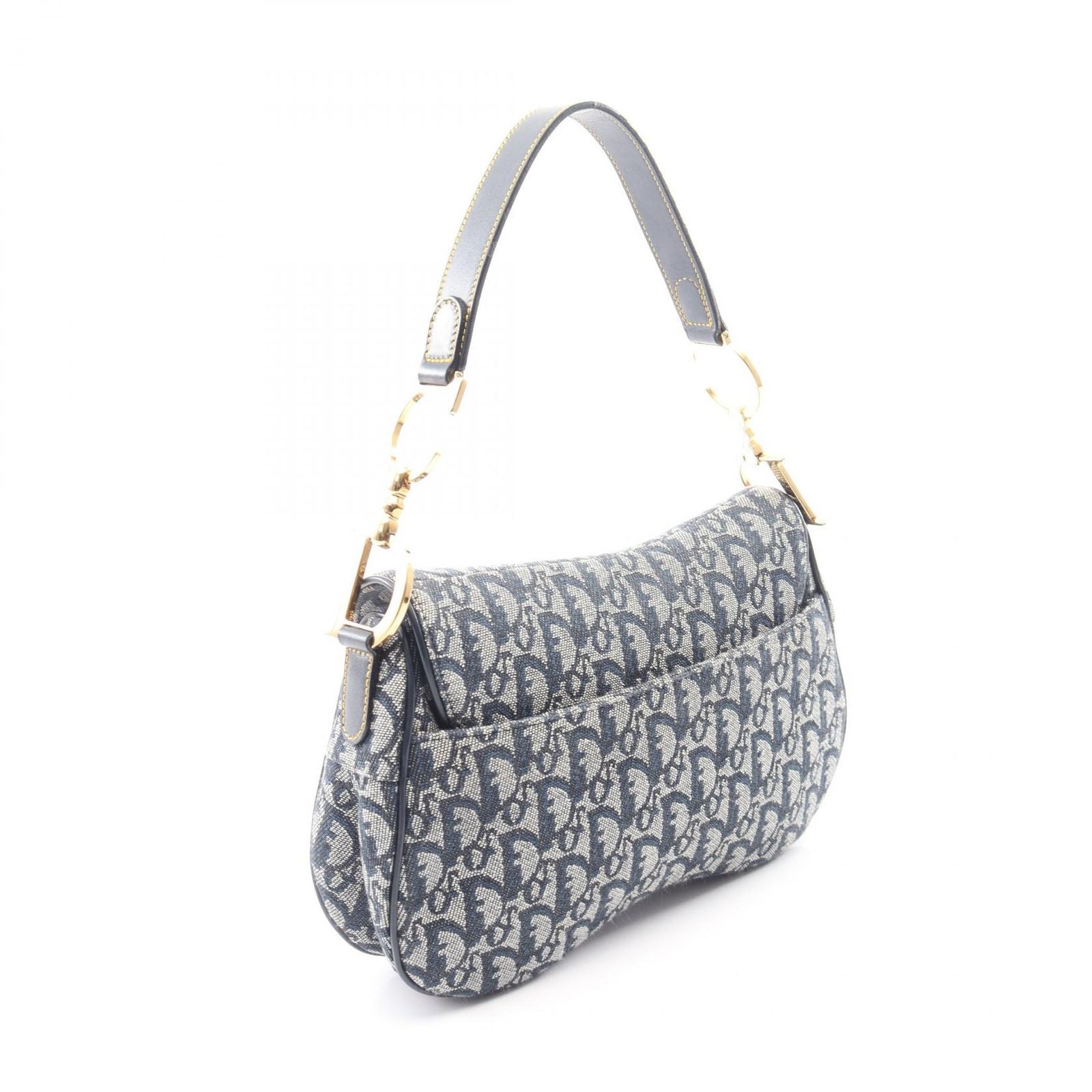 Dior Double Saddle Bag Trotter Beige Navy Canvas Leather Oblique — view 2