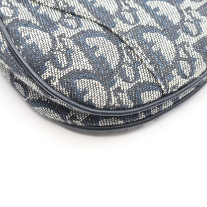 Dior Double Saddle Bag Trotter Beige Navy Canvas Leather Oblique — view 6