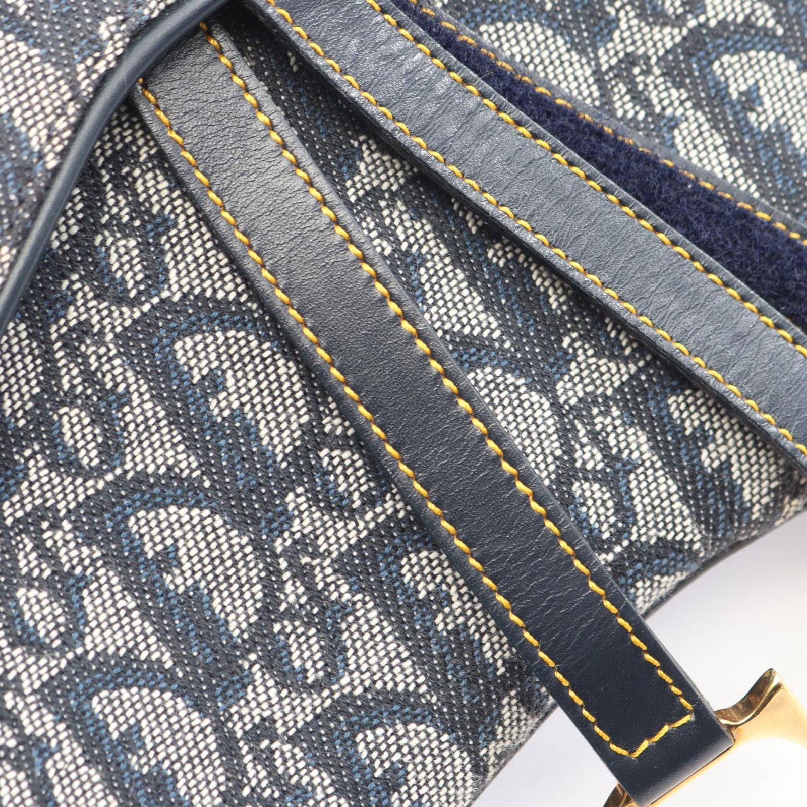 Dior Double Saddle Bag Trotter Beige Navy Canvas Leather Oblique — view 9